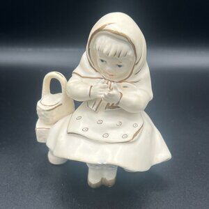 Vintage 1950s Grantcrest Japan Figurine Girl with Basket on a Bench